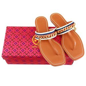 NIB  Tory Burch Mini BENTON CHAIN Thong Sandals Royal Tan 8